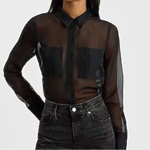 Express Sheer Black Relaxed Portofino Shirt Size Medium